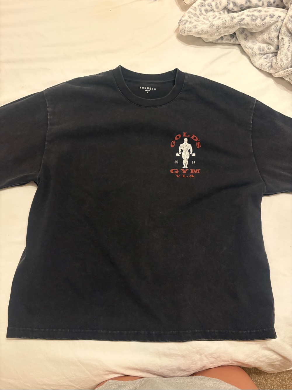 YoungLA Black Graphic Crew Tee with Red Accent